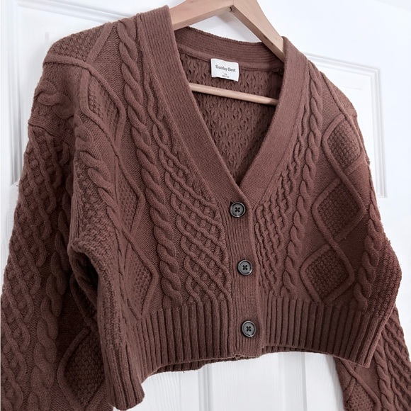 Sunday Best Brown Cable Knit Cardigan - Picture 3 of 5